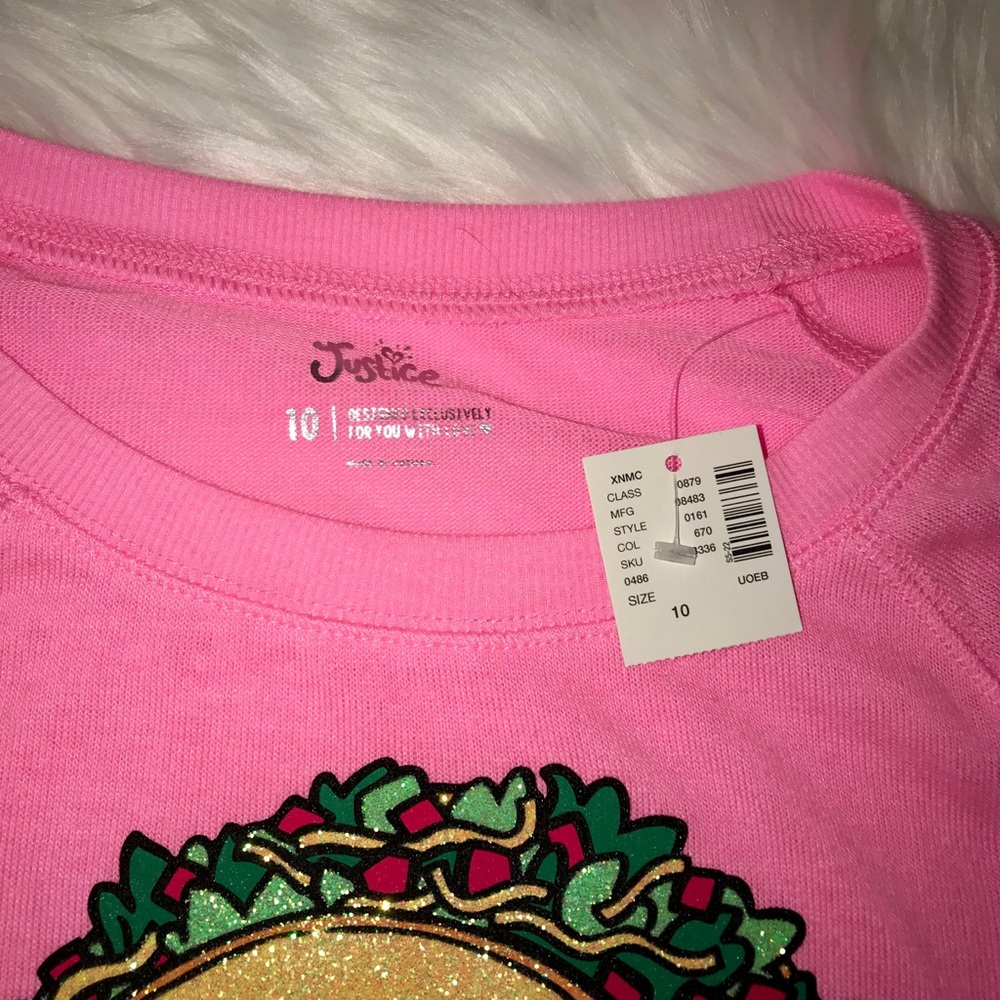 Girls NWT Justice Taco Tuesday Shirt, Size 10